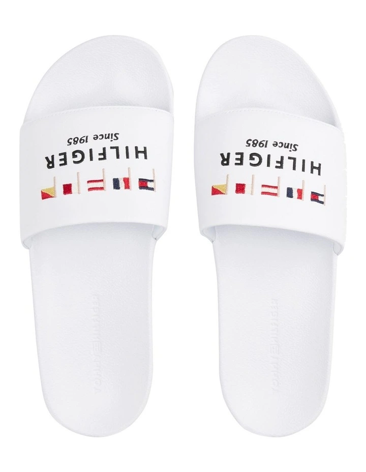 Flag Embroidery Pool Slides in White image 3