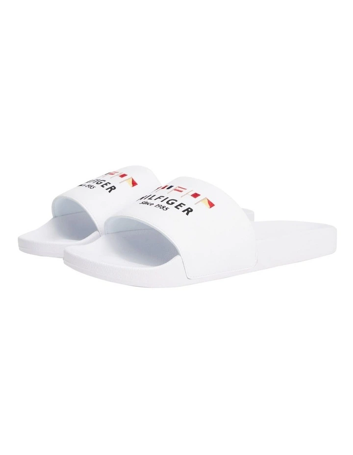 Flag Embroidery Pool Slides in White image 4