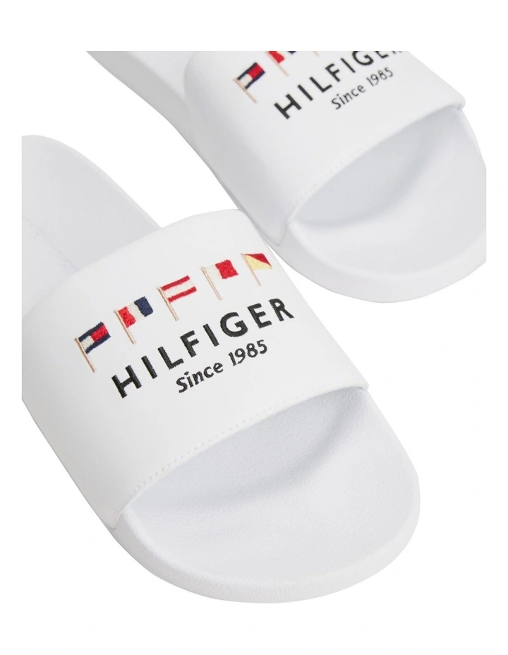 Flag Embroidery Pool Slides in White image 5