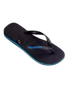 Rubber Logo Thongs in Black/Blue