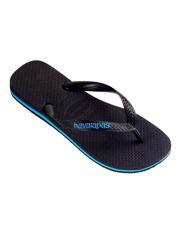 Rubber Logo Thongs in Black/Blue image 1