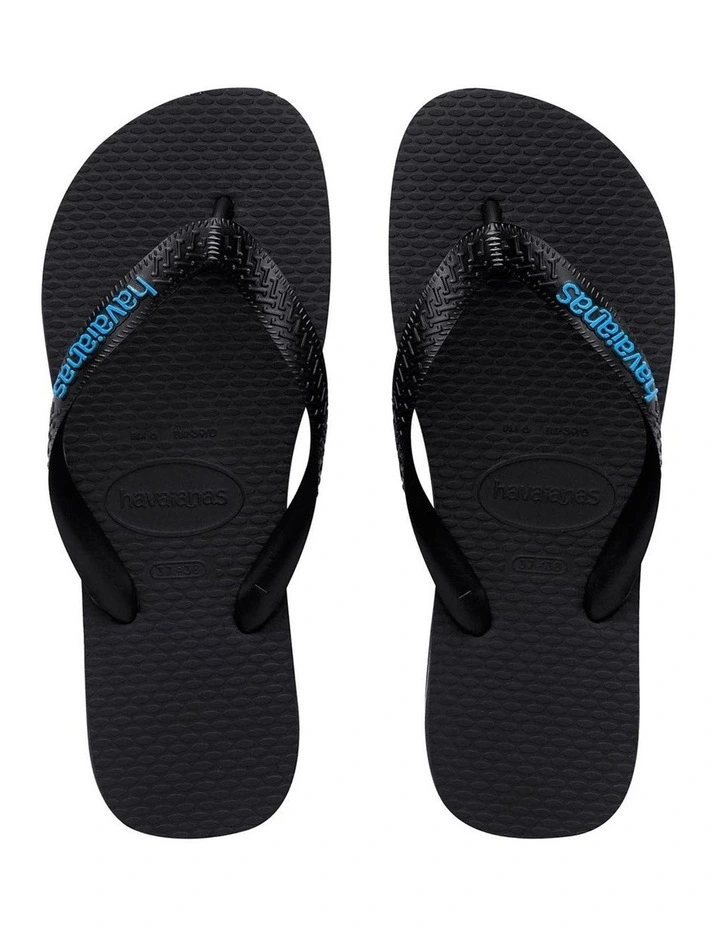 Rubber Logo Thongs in Black/Blue image 3