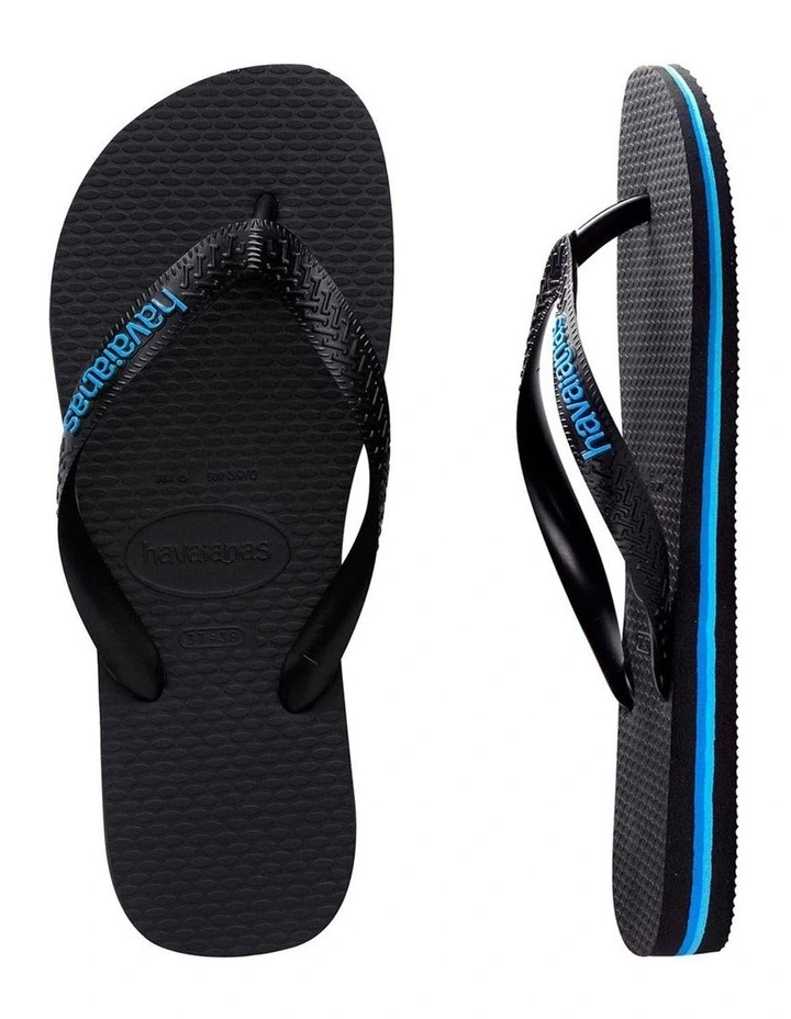 Rubber Logo Thongs in Black/Blue image 4