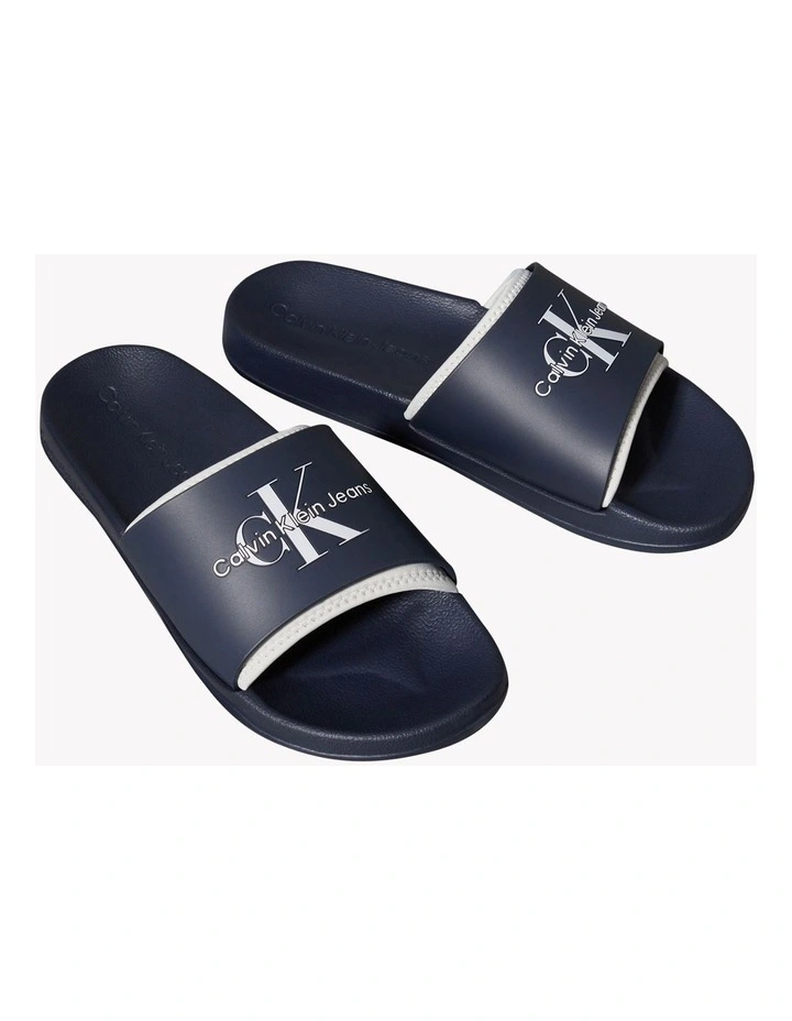 Slide Rubber Neoprn Sandal in Navy/Oyster image 2
