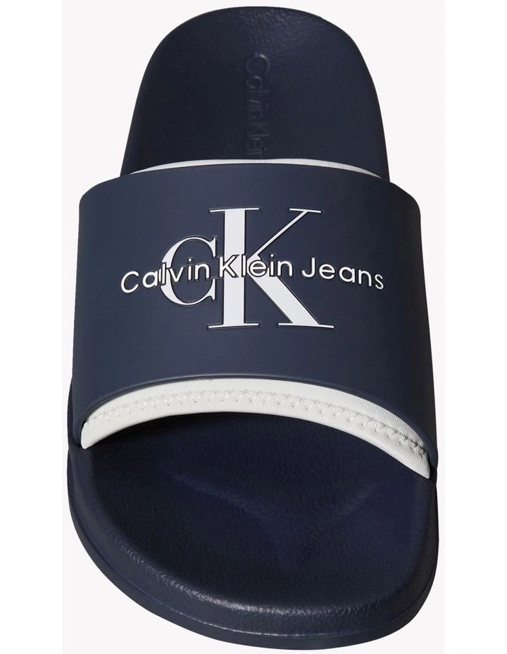 Slide Rubber Neoprn Sandal in Navy/Oyster image 4
