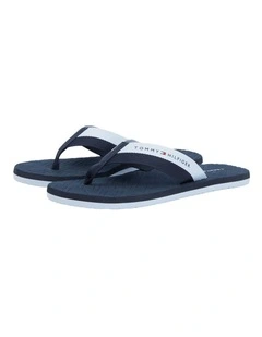Webbing Strap Flag Embossed Flip-Flops in Navy