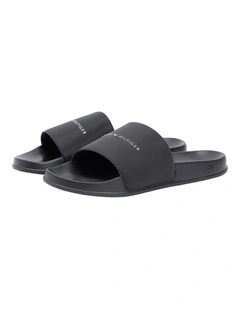 Logo Textured Pool Slides in Black