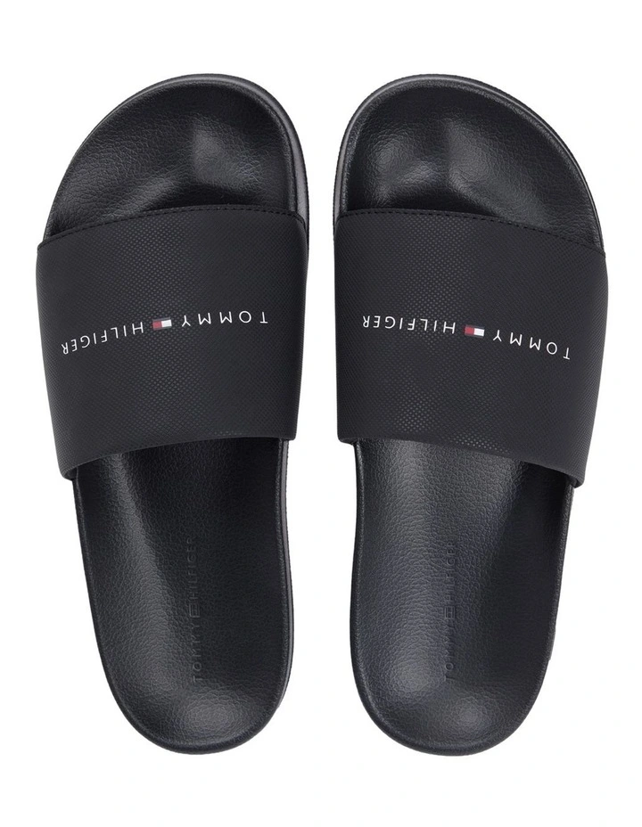 Logo Textured Pool Slides in Black image 2