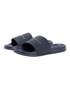 Logo Textured Pool Slides in Navy