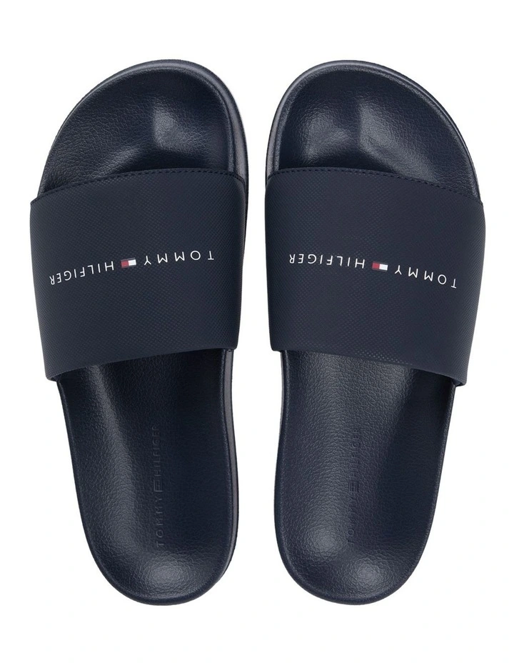 Logo Textured Pool Slides in Navy image 2