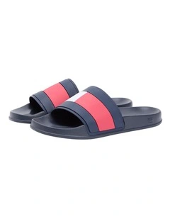 Flag Strap Pool Slides in Navy
