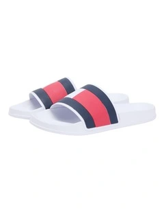 Flag Strap Pool Slides in White