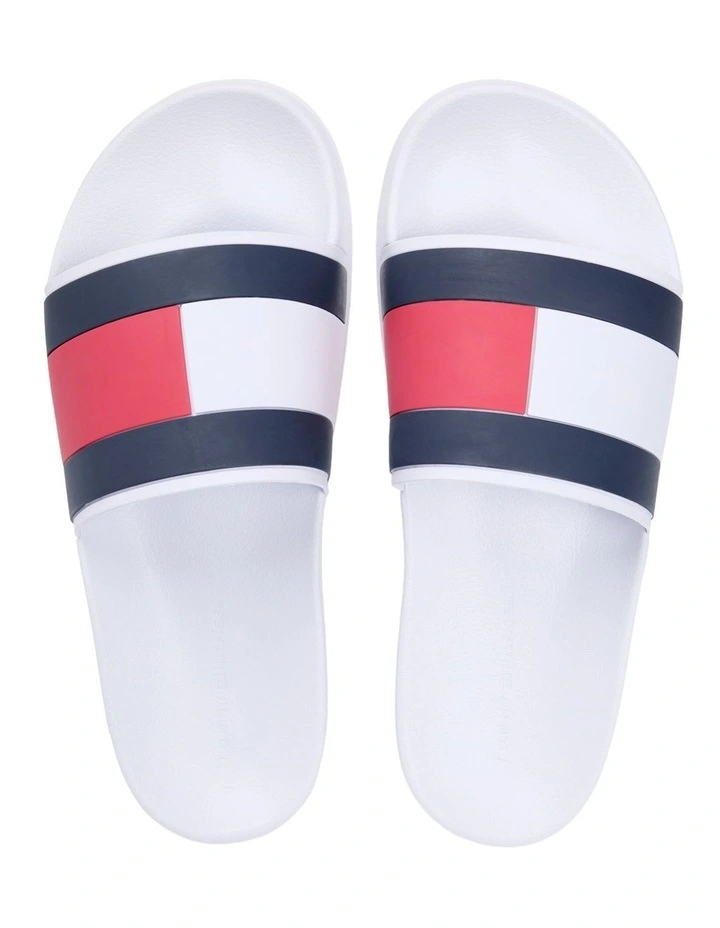 Flag Strap Pool Slides in White image 2