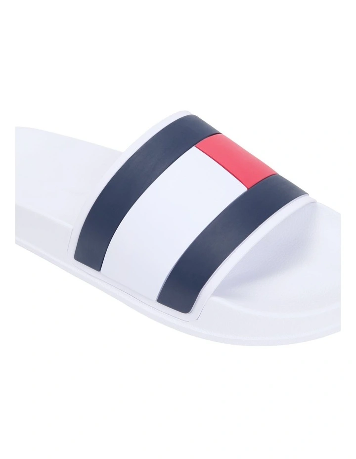 Flag Strap Pool Slides in White image 5