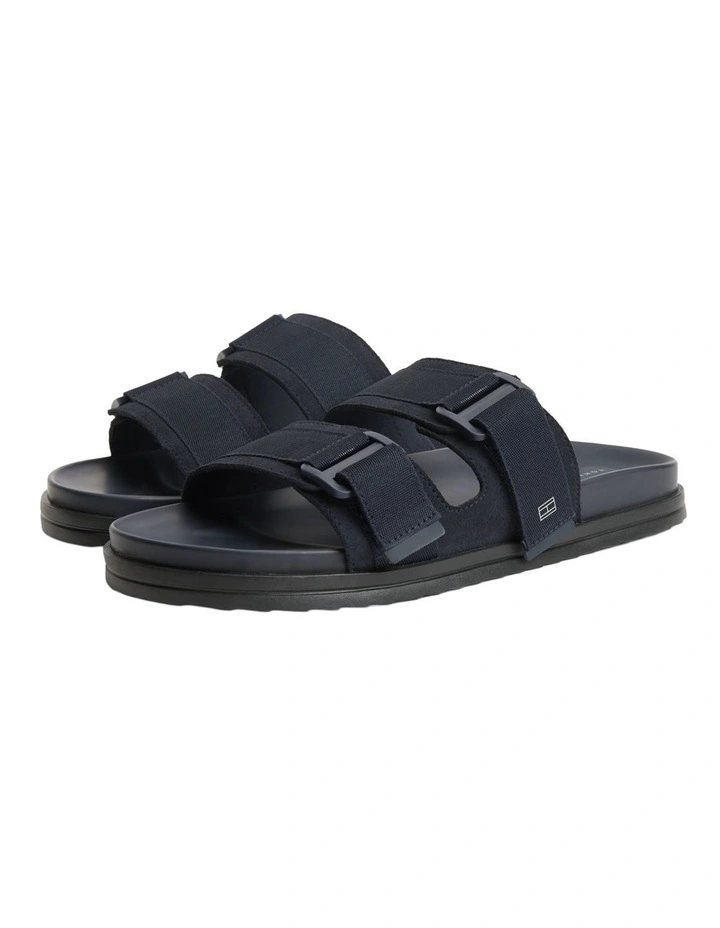 Webbing Strap Buckle Suede Sandals in Navy image 1
