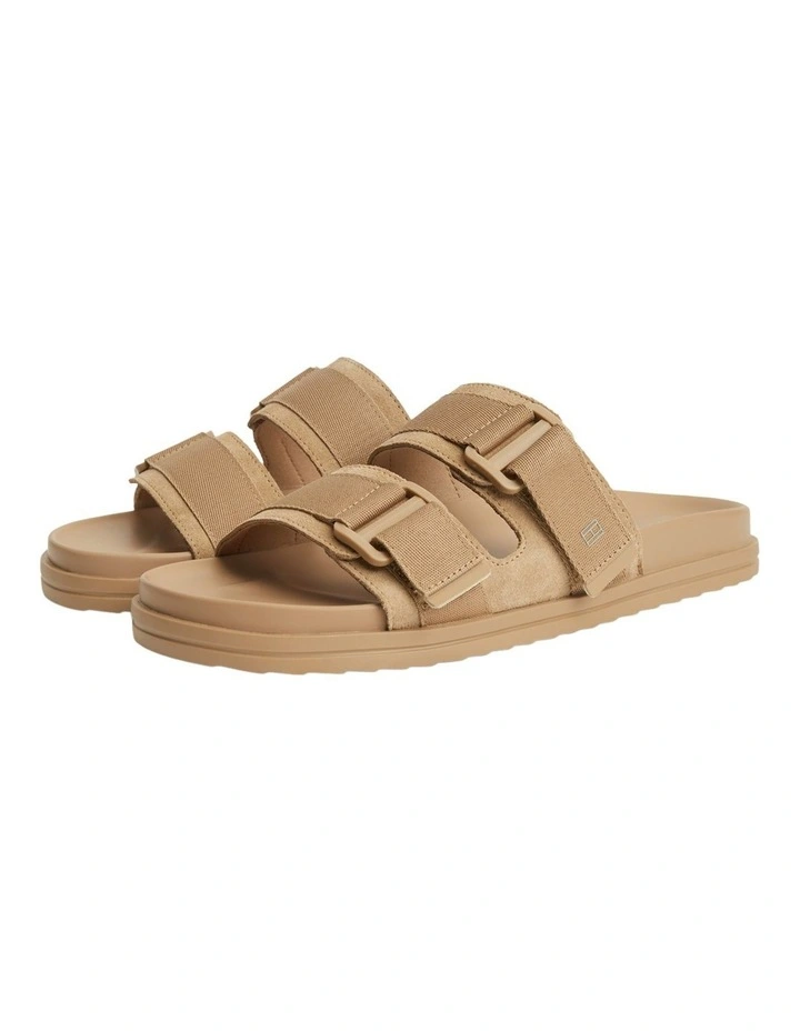 Webbing Strap Buckle Suede Sandals in Beige image 1
