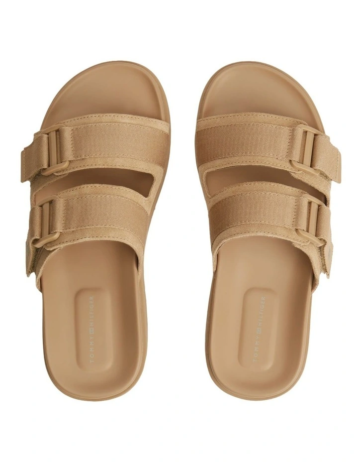 Webbing Strap Buckle Suede Sandals in Beige image 2
