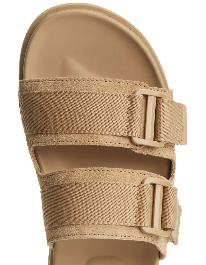 Webbing Strap Buckle Suede Sandals in Beige image 5