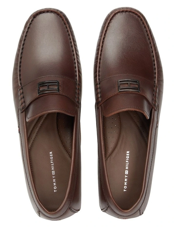 Flag Plaque Leather Driver Shoes in Brown image 3