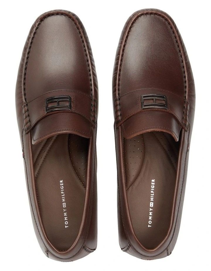 Flag Plaque Leather Driver Shoes in Black image 2