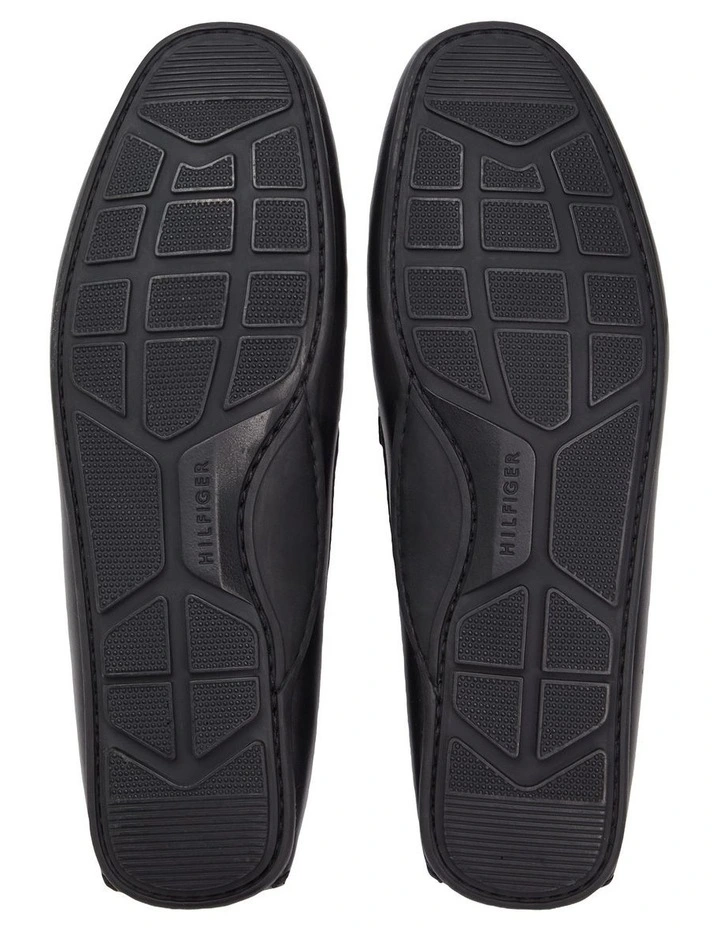 Flag Plaque Leather Driver Shoes in Black image 4