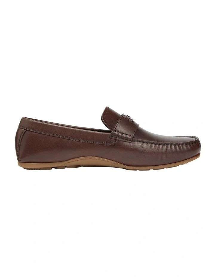 Flag Plaque Leather Driver Shoes in Black image 5
