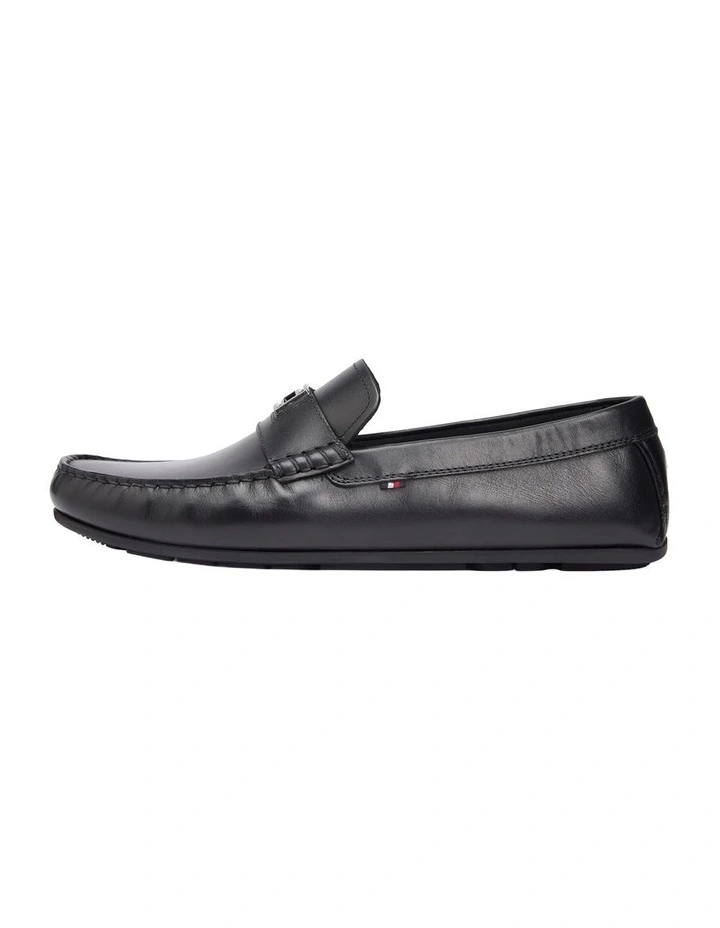 Flag Plaque Leather Driver Shoes in Black image 6