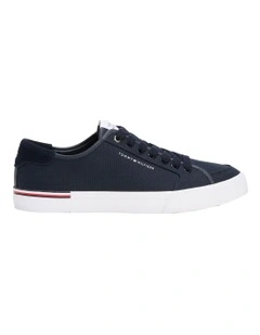 Contrast Texture Logo Patch Trainers in Blue
