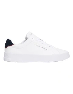 Court Pebble Leather Sneaker in White/Navy