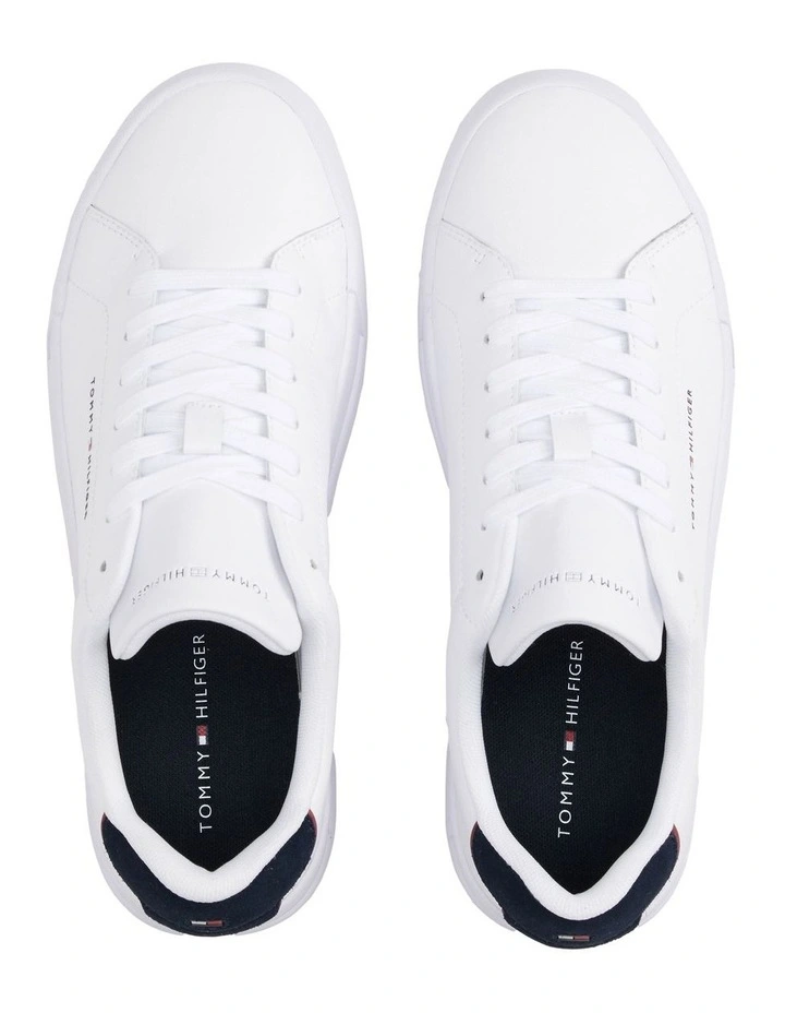 Court Pebble Leather Sneaker in White/Navy image 4