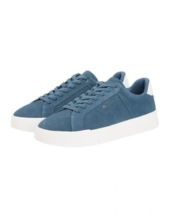 Contrast Heel Suede Court Sneaker in Blue