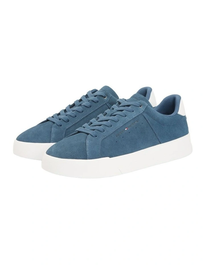 Contrast Heel Suede Court Sneaker in Blue image 1
