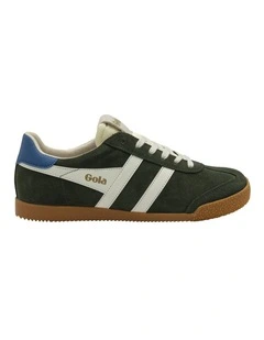 Elan Sneaker in Dark Khaki, Off White, and Sapphire