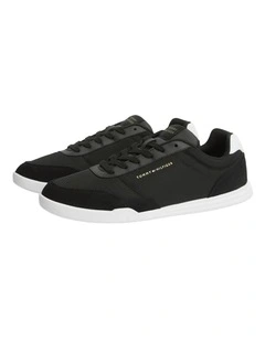 Mixed Texture Low Profile Cupsole Trainers in Black