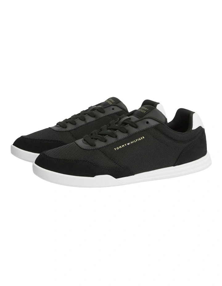 Mixed Texture Low Profile Cupsole Trainers in Black image 1