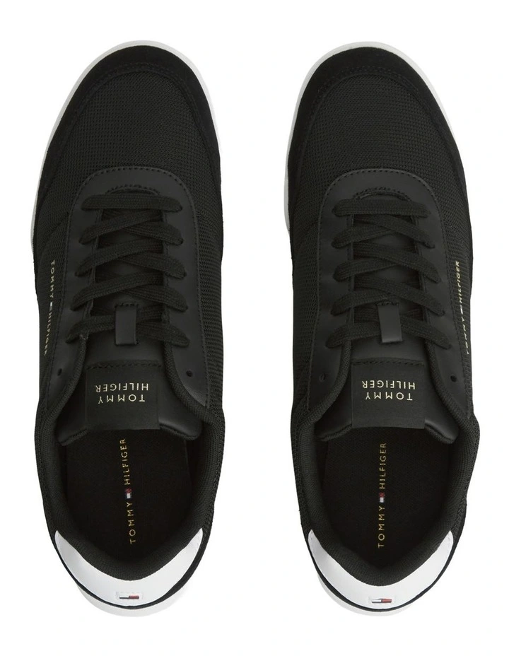 Mixed Texture Low Profile Cupsole Trainers in Black image 3