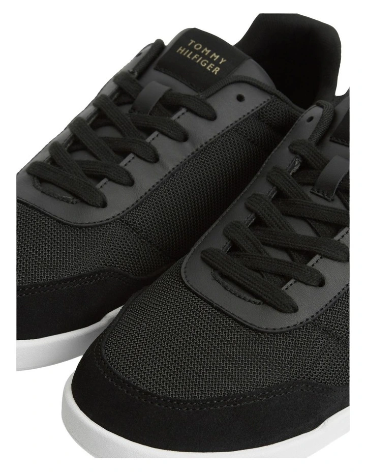 Mixed Texture Low Profile Cupsole Trainers in Black image 4