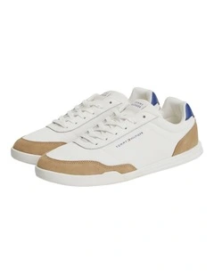 Mixed Texture Low Profile Cupsole Trainers in Cream