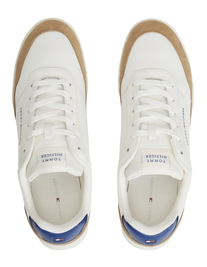 Mixed Texture Low Profile Cupsole Trainers in Cream image 3
