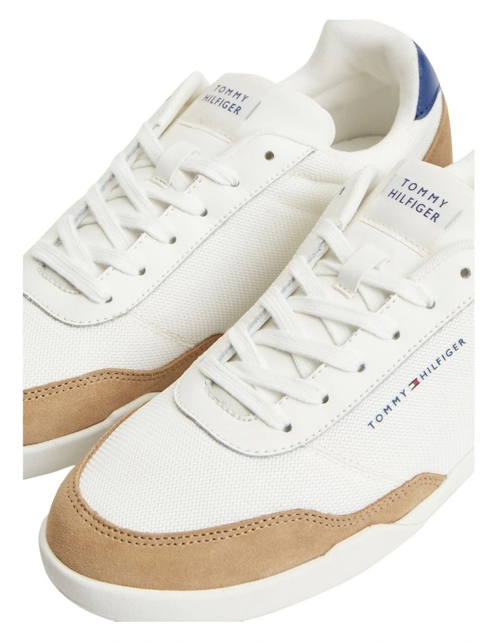 Mixed Texture Low Profile Cupsole Trainers in Cream image 5