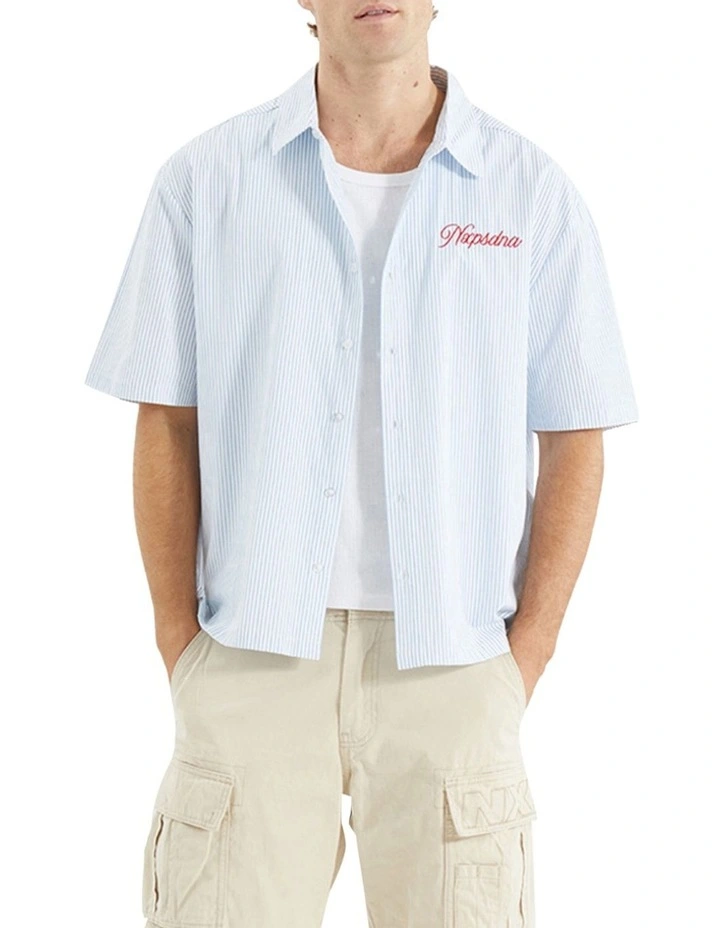 Creek Oversized Dress Shirt in Blue/White Stripe image 1