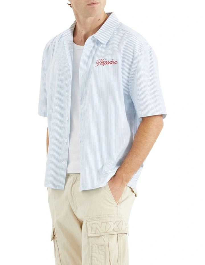 Creek Oversized Dress Shirt in Blue/White Stripe image 3