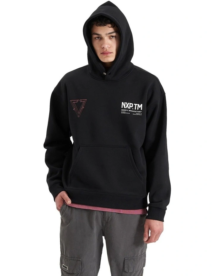 The Shard Heavy Box Fit Hooded Sweater in Jet Black image 2