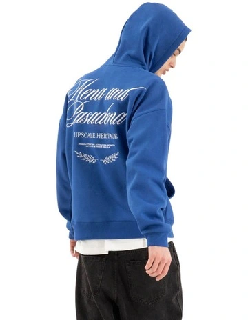 Etiquette Box Fit Hoodie in Cobalt Blue