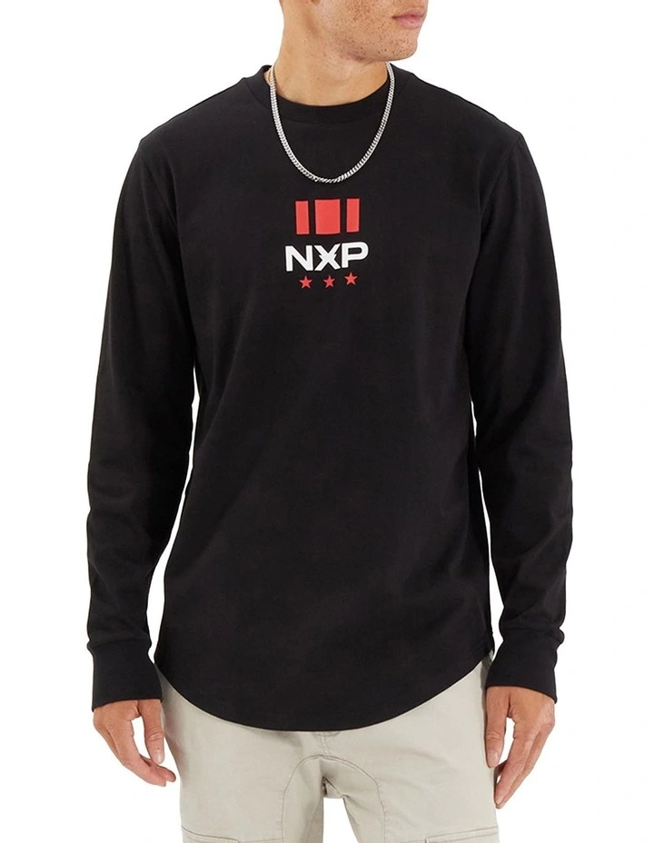 Nena & Pasadena Line Dual Curved Longsleeve Tee in Black | MYER