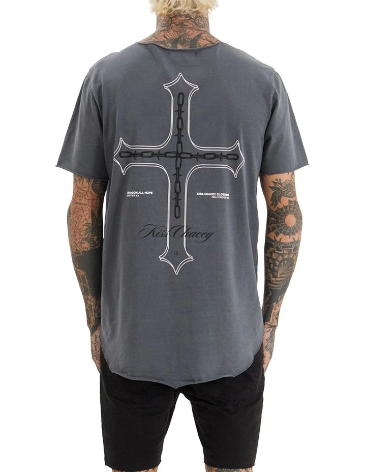 Chained Raw V-Neck Tee in Pigment Charcoal image 1