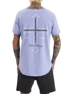 Chained Raw V-Neck Tee in Pigment Thistle Down