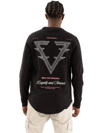 Raging Dual Curved Long Sleeve Tee in Black
