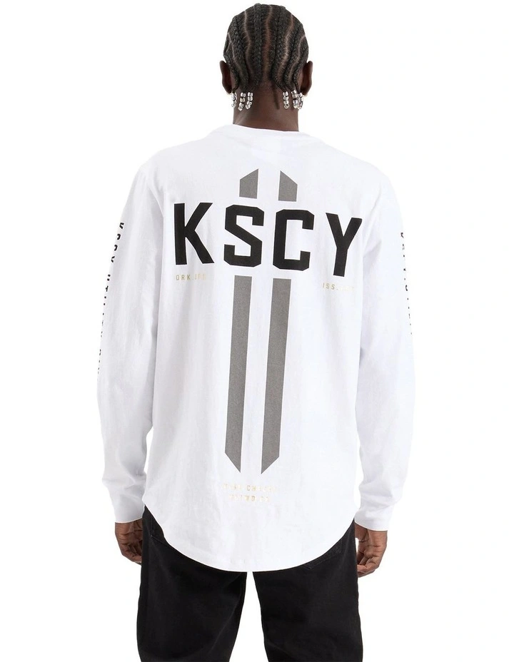 Dash Dual Curved Long Sleeve Tee in White image 1