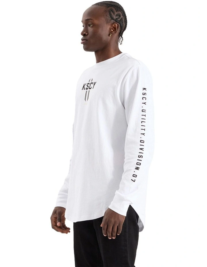 Dash Dual Curved Long Sleeve Tee in White image 4